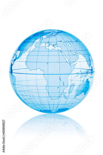 Blue globe isolated on white background with reflection