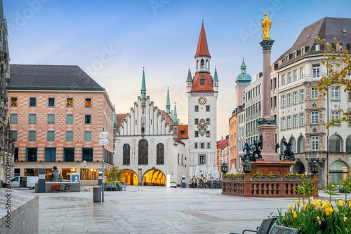 Munich, Germany - View of Marienplatz square and building of historic Town Hall (Altes Rathaus) photo