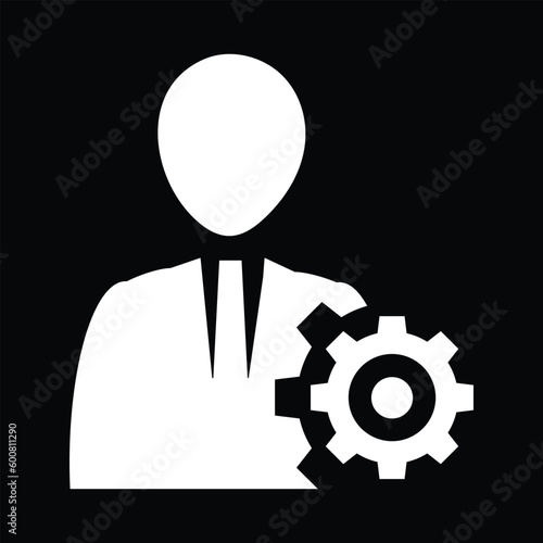 account settings symbol. user with gearwheel icon vector, solid logo illustration, pictogram isolated on black