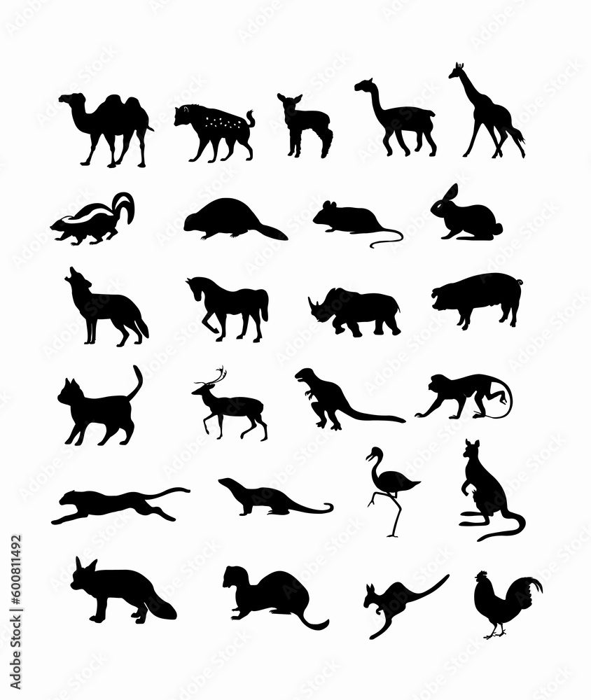 Fototapeta premium wild animals vector illustration background in black