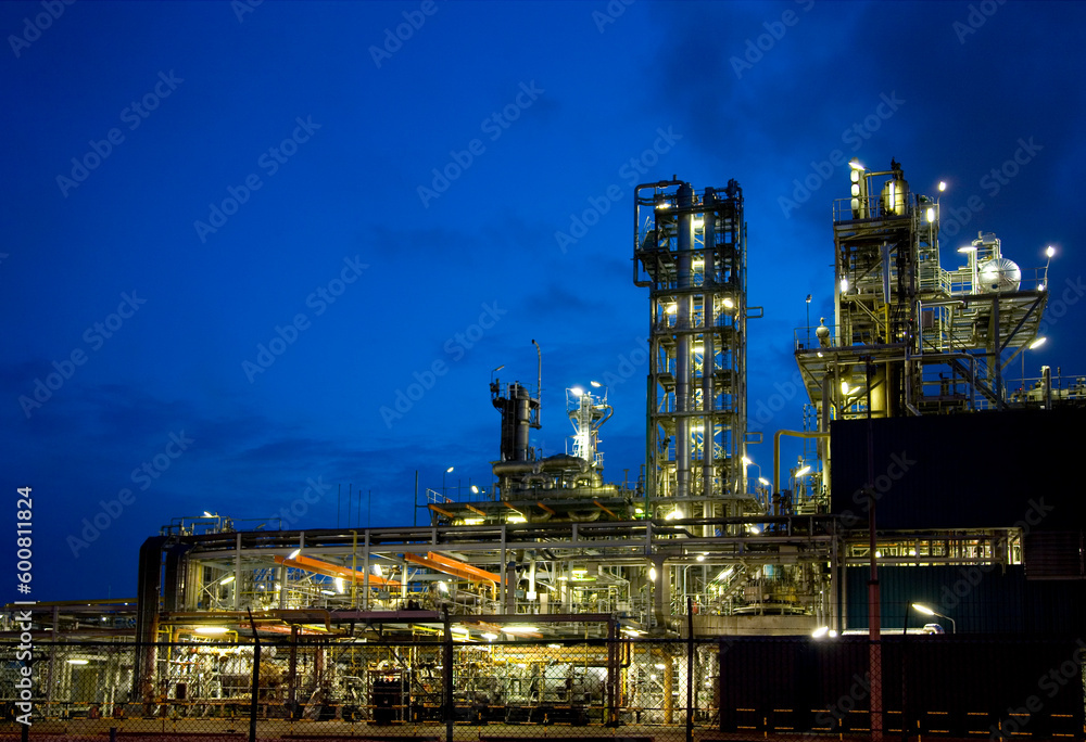 Refinery at night in the Port of Rotterdam, Europoort, Holland