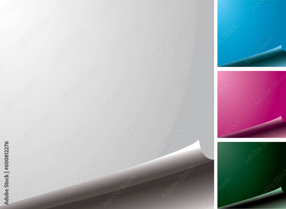 four color variations of a blank page with the edge curl four color variations of a blank page with the edge curl
