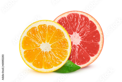 Lemon and grapefruit slices on isolated white background
