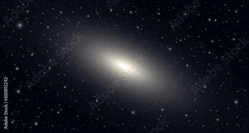 Abstract elliptical realistic galaxy on starry sky background. Outer space object. Template design for science concepts, flyers banners, web projects. 3d vector illustration