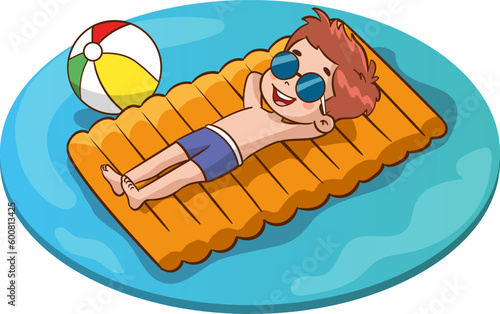 vector illustration of cute kids sunbathing on the beach