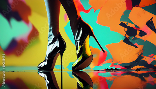 Close shot of Beautiful woman legs wearing black top hils , fashion girl Ai generated image 