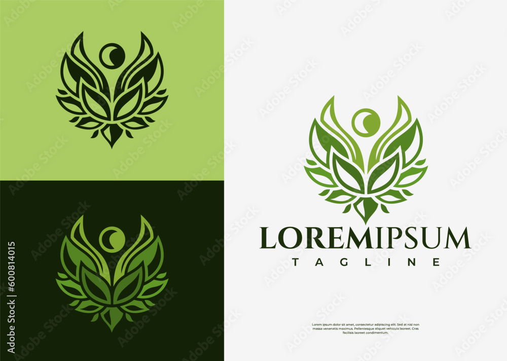 Abstract green leaf human logo design
