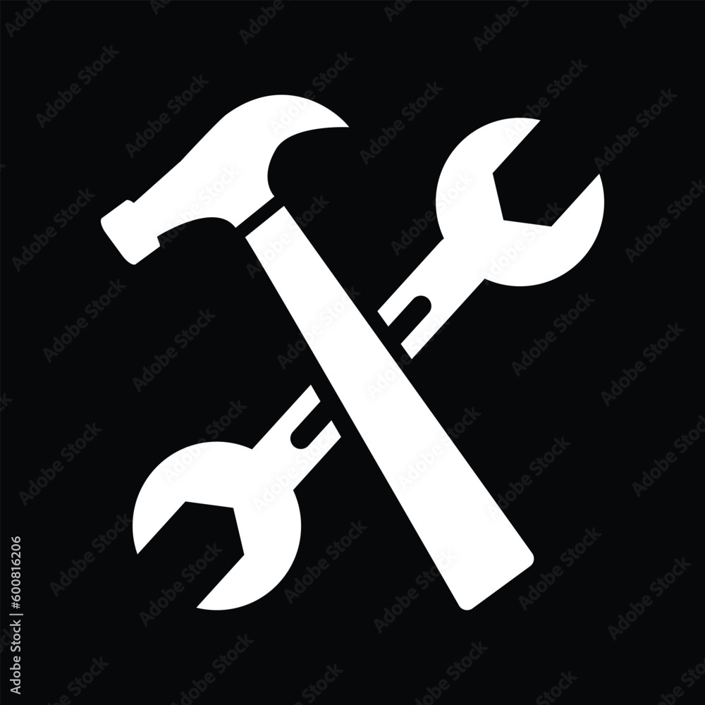 Hammer and wrench repair tools flat icon for apps Hammer and wrench repair tools flat icon for apps