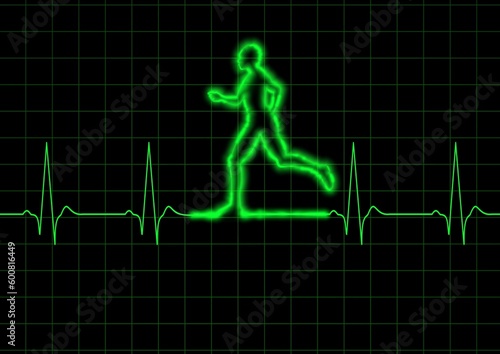Illustration of a graph heart monitor and a person running