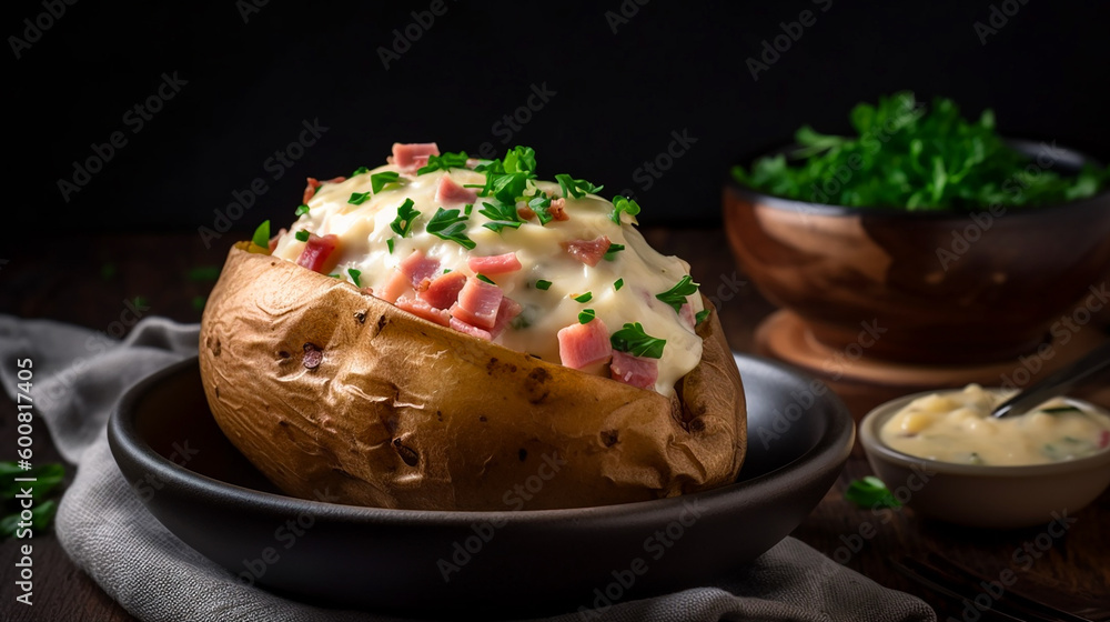 Baked potato with sour cream. Generative AI	