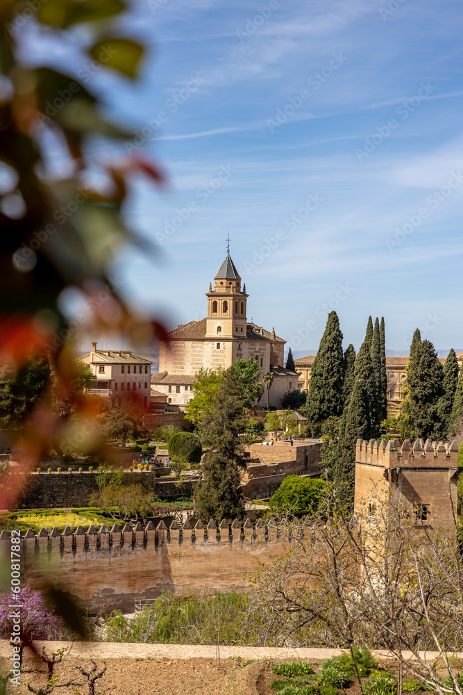 albaicin castle and church throw flowers and leafs in granada Spain 