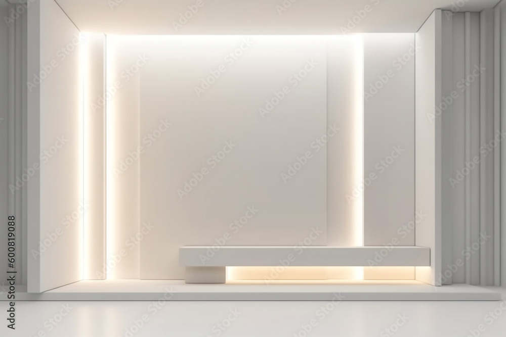 Beautiful bright background for product placement or presentation with decorative white panels and minimalistic style. Abstract interior with copy space. Generated AI - obrazy, fototapety, plakaty 