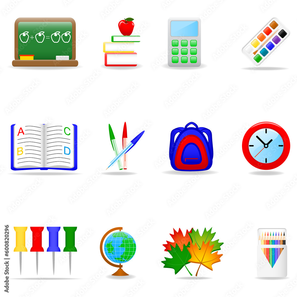 Icon set with school symbols Icon set with school symbols