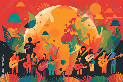 Concert party poster banner card template illustration. World Music Day concept