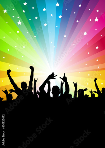 A crowd of people cheering. Vector illustration.