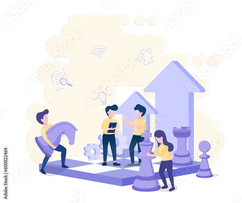 Teamwork concept. Collaboration working together to brainstorming, explore new plans, improve management, develop strategies, tactics and support for business success. Vector illustration.