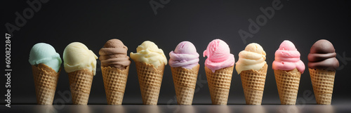 Isolated ice cream cones, Generative AI