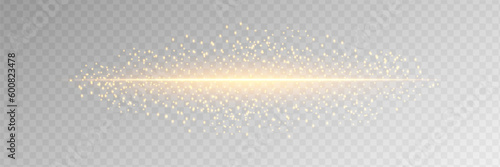 yellow horizontal lens flares pack. Laser beams, horizontal light rays. Glowing streaks on dark background.