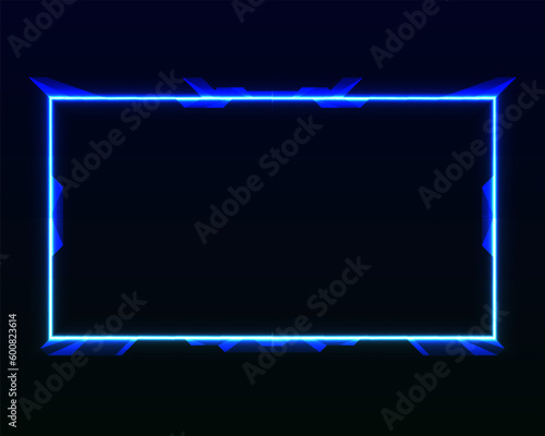 Abstract glowing neon blue border webcam overlay video stream screen frame template