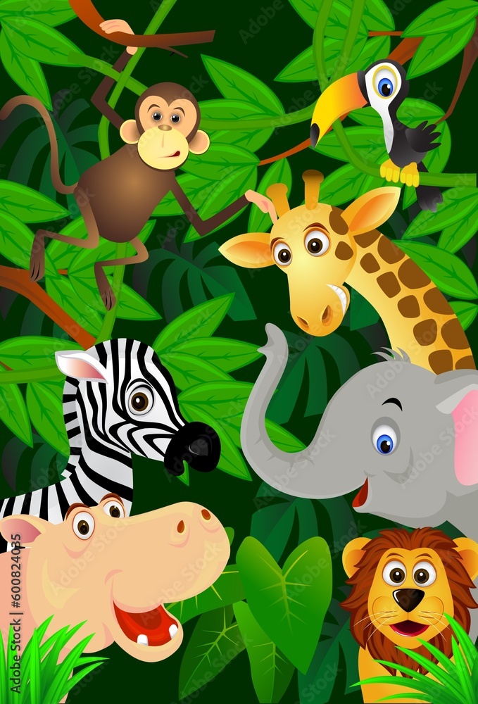 Fototapeta premium Vector illustration ofcute animal in jungle