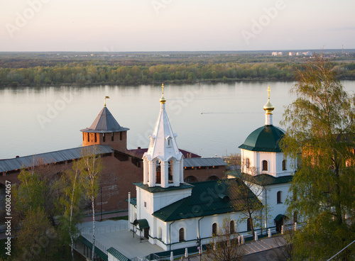 Nizhniy Novgorod, Russian Federation, April 27, 2023, A white temple inside an ancient fortress 