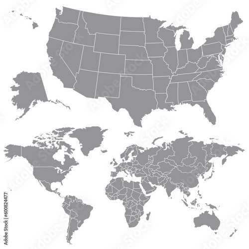 Set of vector USA and World maps. Easy to edit!