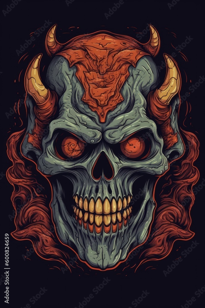 Cartoon Devil skull Tshirt design. Generative AI Cartoon Devil skull Tshirt design. Generative AI