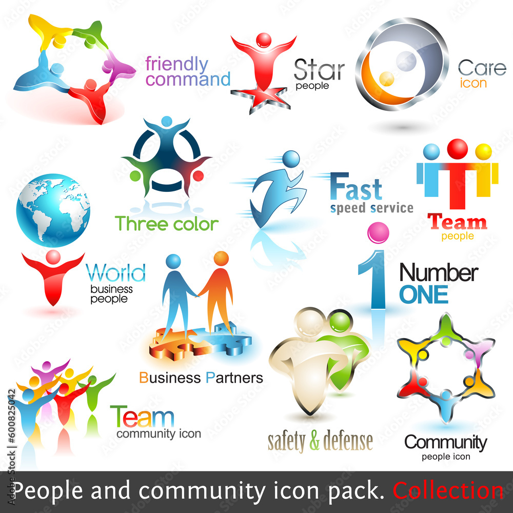 Business people community 3d icons. Vector design elements. Set of business teamwork symbols.