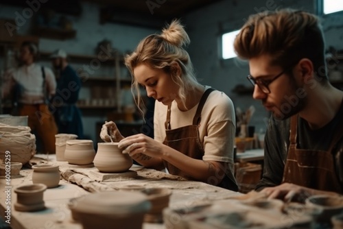 Romantic Date, Couple Painting at Ceramic Studio