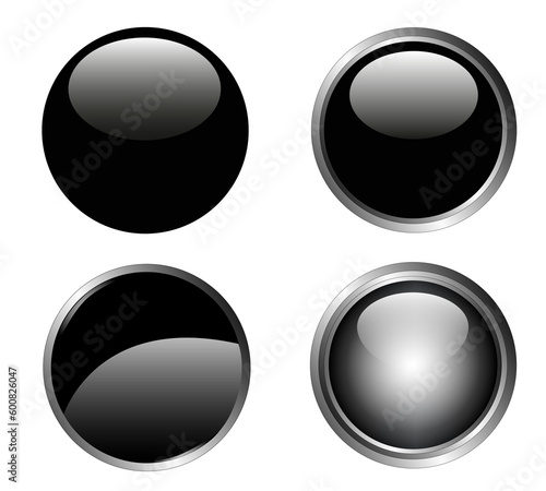 4 Classy Black Web Buttons with silver metallic edging