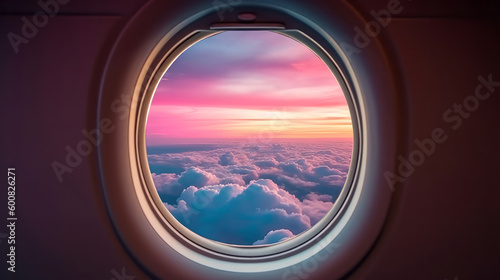 Airplane window. Illustration AI Generative.