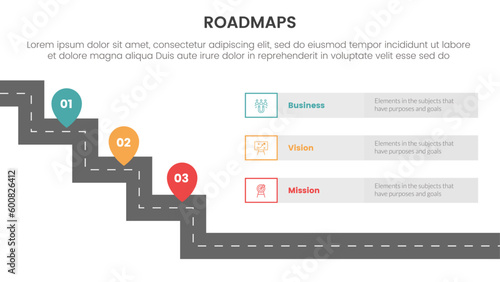 business roadmaps process framework infographic 3 stages with stairway or stairs and light theme concept for slide presentation