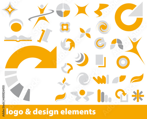 Abstract vector logo and design elements in orange and grey