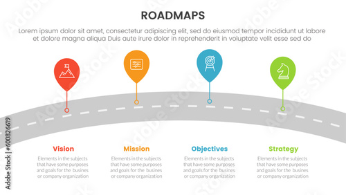 business roadmaps process framework infographic 3 stages with curve road and light theme concept for slide presentation