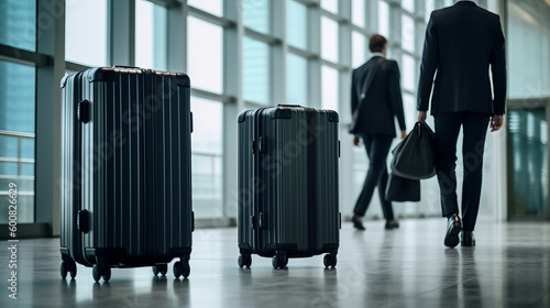 Suitcases in airport. Illustration AI Generative.