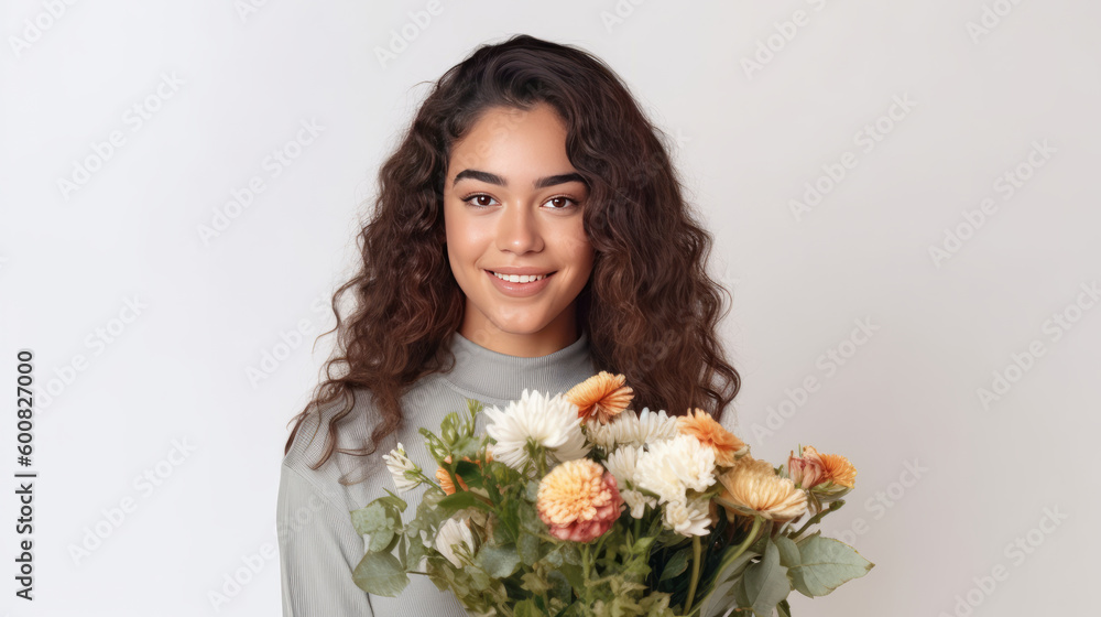 Girl with flowers. Illustration AI Generative. Girl with flowers. Illustration AI Generative.