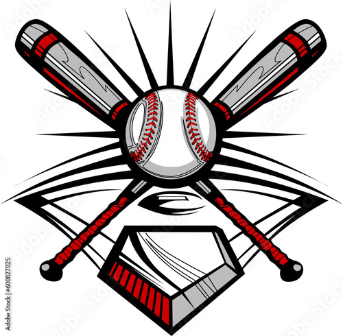 Vector Template of a Softball Bats, Baseball, and Home Plate Graphic
