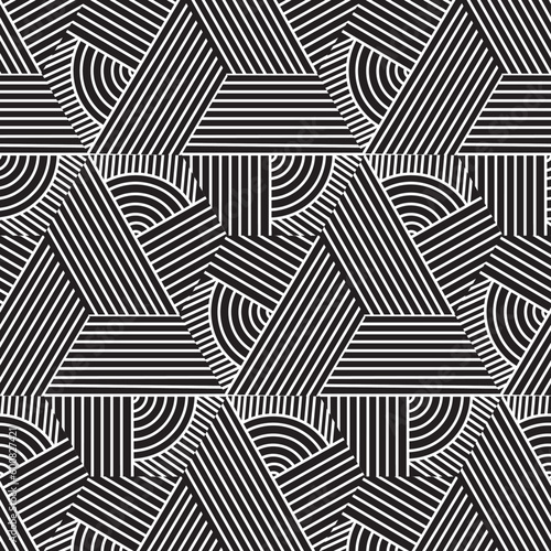 Striped Triangle Geometric tessellation, Black and White, Vector Seamless Repeating Pattern 