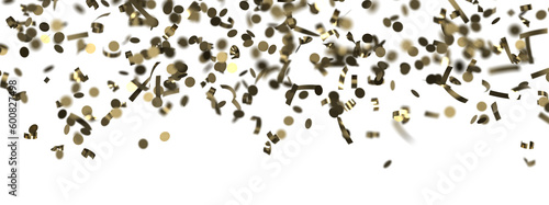 Golden confetti falling down isolated on transparent background.