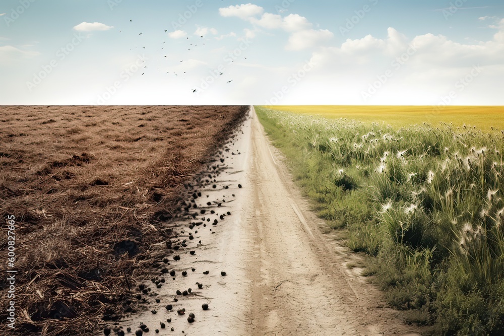 Fototapeta premium Landscape of dirt road leading off into the distance. Generative Ai.