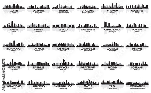 Incredible set of USA city skyline. 30 cities. #600828073