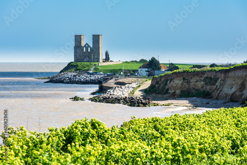 Reculver Towers in Kent, England viewed from the coastal path between Reculver and Herne Bay photo
