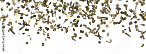 Golden confetti falling down isolated on transparent background.