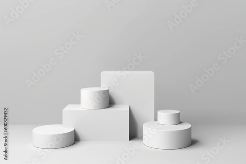 A set of light grey stone pedestals in a room. Generative AI.