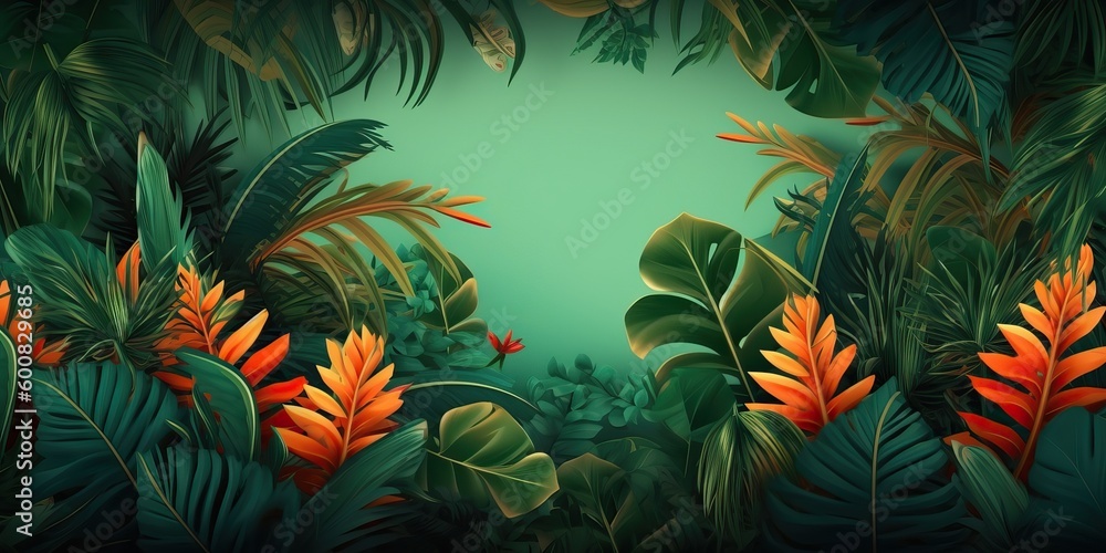 Fresh exotic jungle background with lots of copy space, generative ai Fresh exotic jungle background with lots of copy space, generative ai