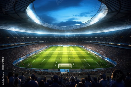 Huge stadium, illuminated by spotlights, perfect for backgrounds, generative AI