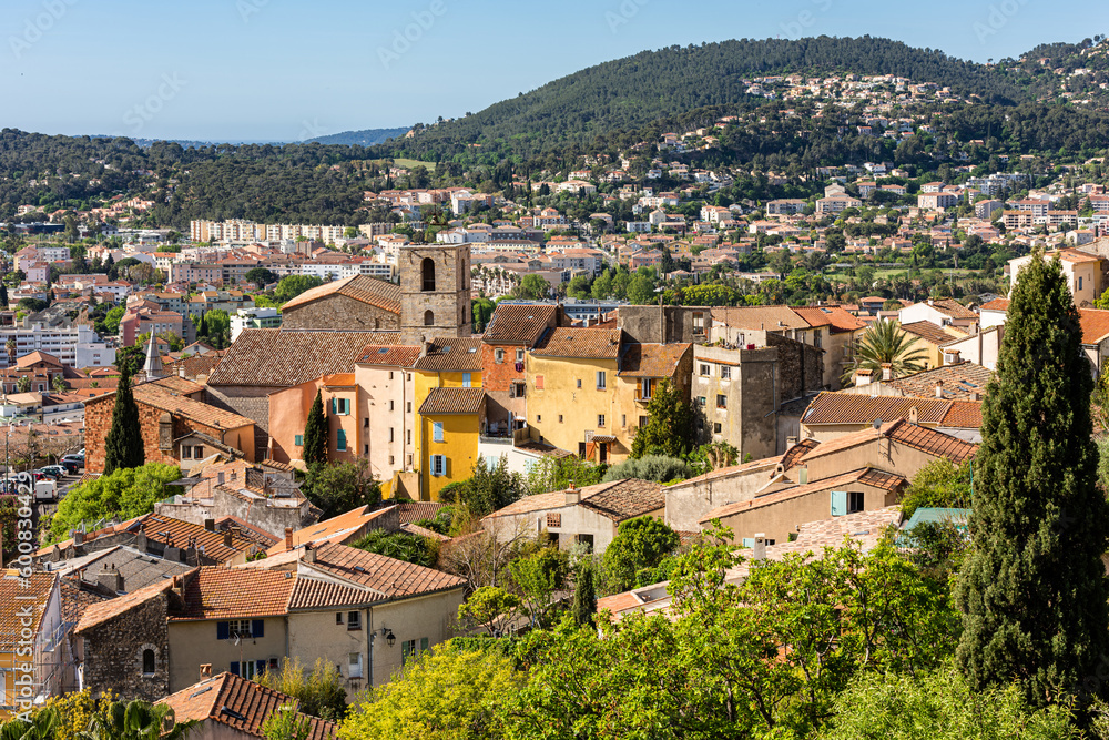 View to the old town and St. Paul church of Hyeres (Hyères), France