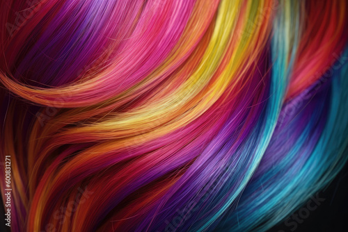 Beautiful rainbow hair background. Healthy smooth shiny hair. Generative AI