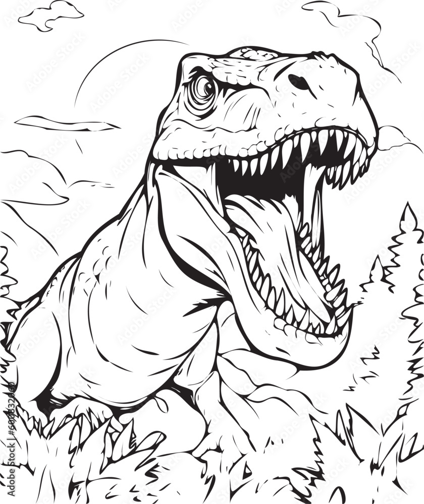Cute Dinosaur Illustration Animal Vector Line Art Coloring Page Stock ...