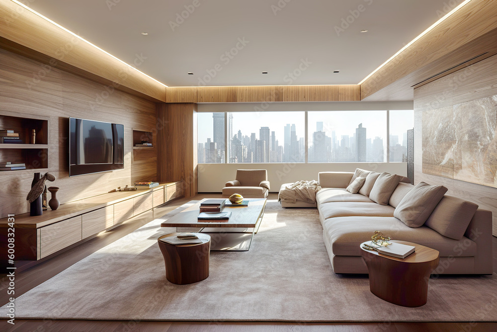 Minimalist interior design of modern living room with tv in New York ...